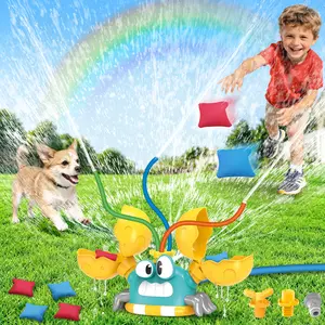 4-in-1 Water Sprinkler Crab Toy, Kids Sprinkler for Yard with 3 Spray Nozzles & 4 Bean Bags for Toss Game Outdoor Summer Toys for Boys Girls Outside Backyard Lawn Water Game Toys for Kids Ages 3-8