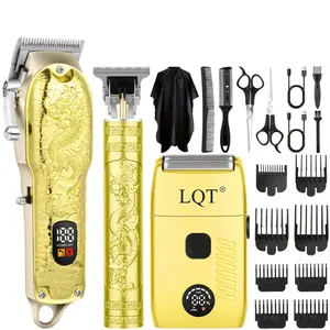 Home Hair Clipper Set, Free Scissors, Hairdressing Cape & Guide Combs Included; Haircut Design & Engraving, Electric Shaver, Gold Color