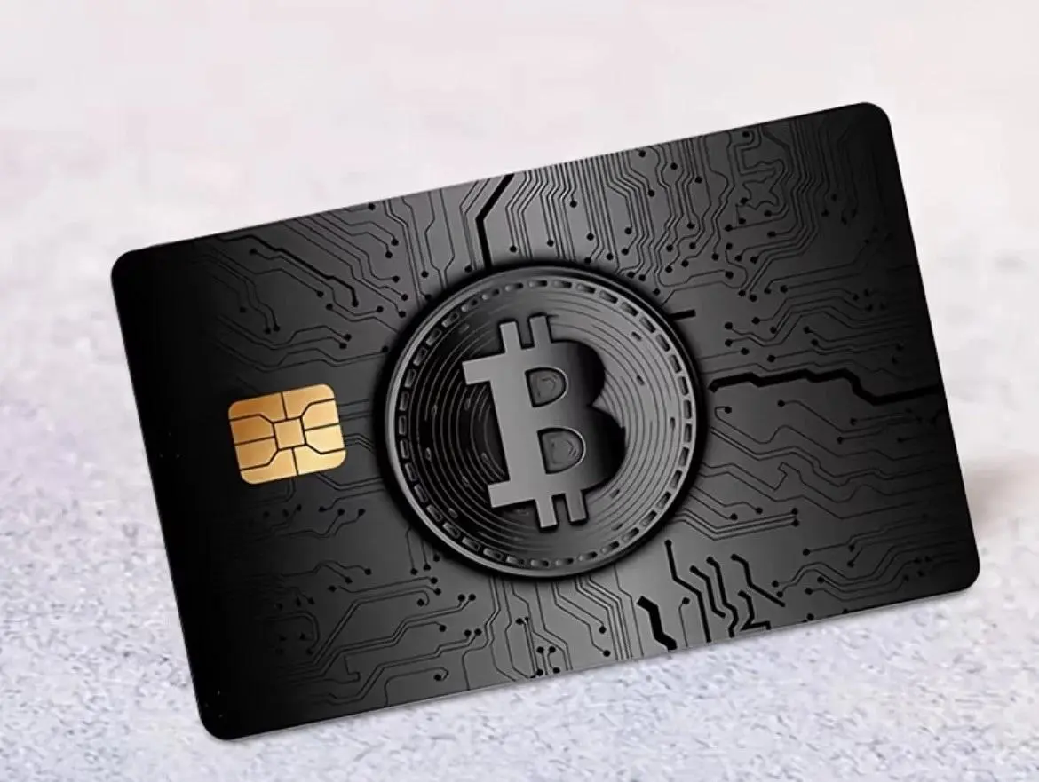 Bitcoin Crypto Credit Card Skin 2D Flat Printed Black Circuit Board Debit Card Sticker Waterproof Removable Bank Card Cover Gift for Him