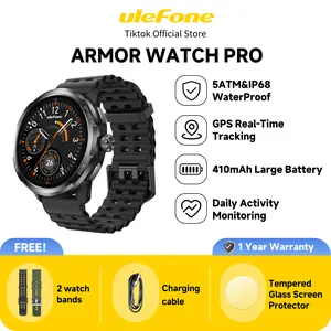 Ulefone GPS/5ATM Armor Watch Pro,IP68/IP69K 50M Waterproof,410mAh Large Battery,BT5.3,Build-in AI Features,Answer/Make Call,1.50" AMOLED Screen,Daily Activity Monitoring/Sports Modes,Satellite Positioning,Compass,Stainless Steel Body,Work for Android&iOS
