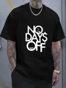 Men's NO OAYS OFF Graphic Cotton T-Shirt - Casual Round Neck Short Sleeve, Soft & Breathable Summer Tee, Beige with Black Print, Lightweight 180G Pure Cotton Fabric, Machine Washable