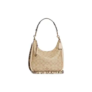 Coach Jules 29 Hobo Bag with Snake-Print Strap, Classic Monogram, and Leather Accents for Women in Khaki