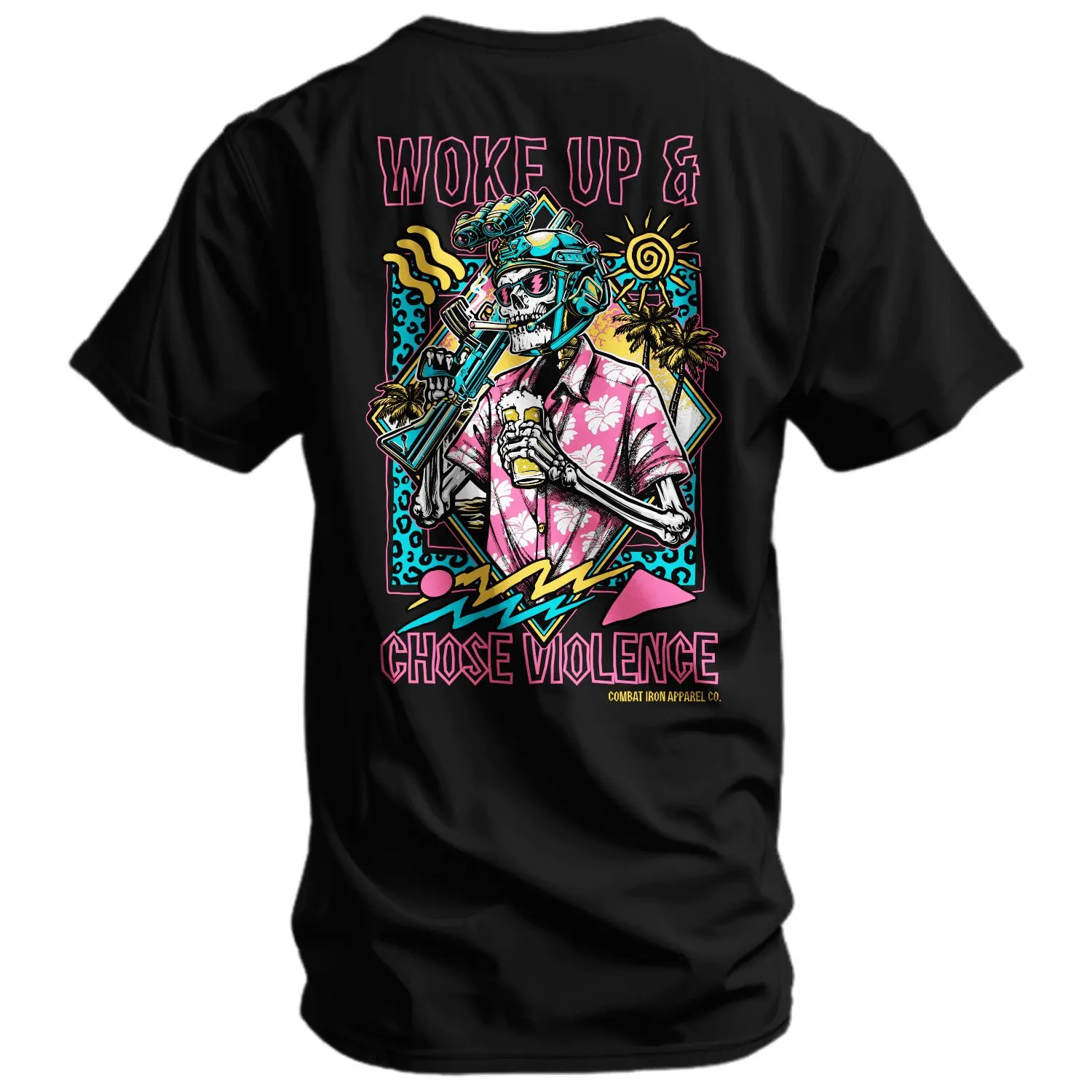 Men's Casual Tee - Short Sleeve Tops with Bold Graphics, Direct Print Cotton Fabric, Machine Safe 'Woke Up & Chose Violence' Sports Top