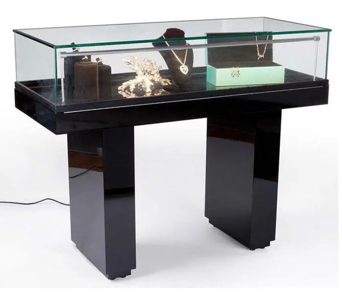 Gloss Black Jewelry Display Case with Hydraulic Lift Opening