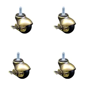 212 MAIN SCC-TS01S20-POS-WA-SLB-38-4 2 in. Swivel Ball Caster Wheels with Polyolefin Wheel, 0.375 in. Threaded Stem & Swivel Brakes, Windsor Antique Brass Hooded Stem Casters for Furniture, Die-Cast Zinc, Antique Finish - Set of 4