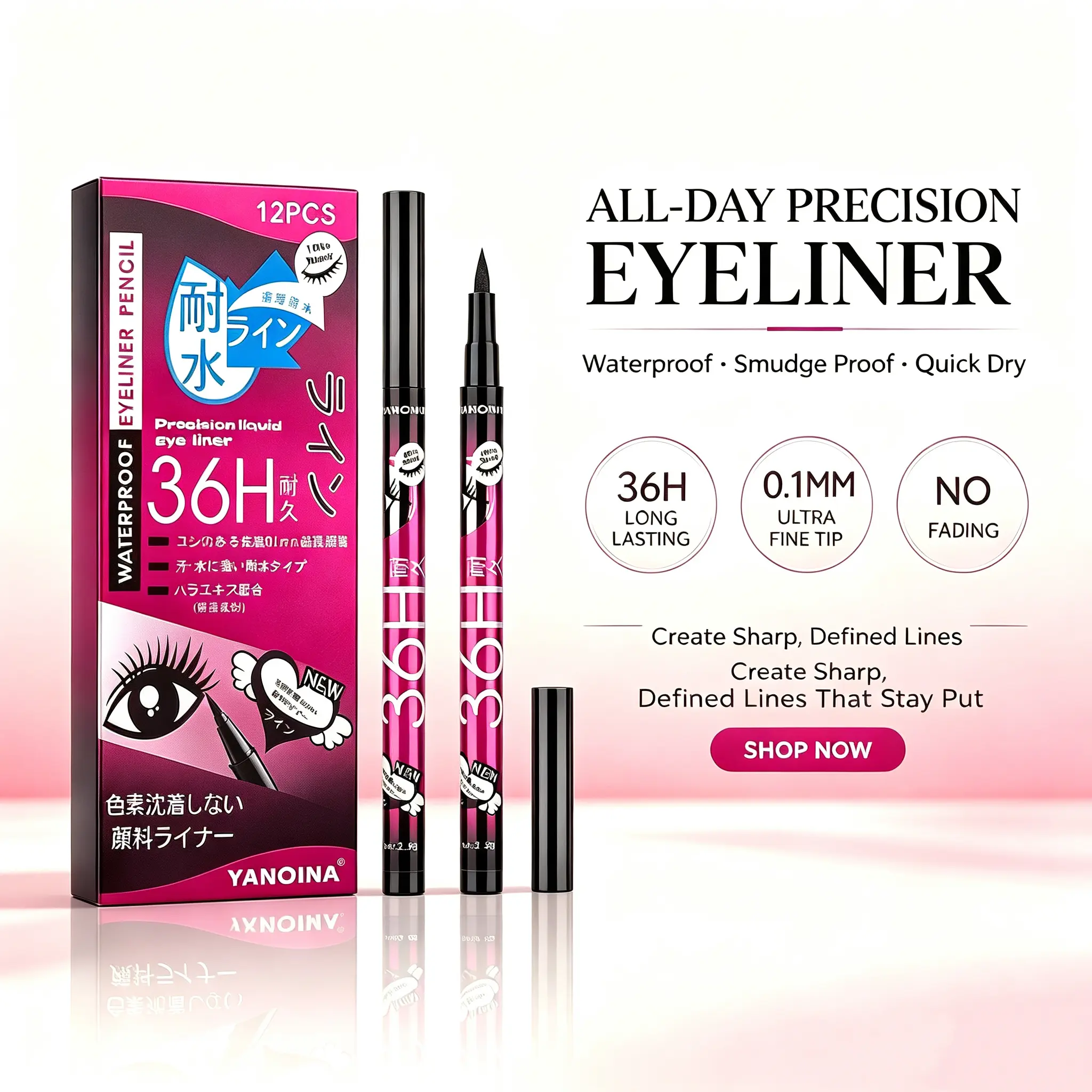 Waterproof Smudge-Proof Liquid permanent natural cat Eyeliner, 4 Vibrant Shades, 36H all-day Long-Lasting liner Colorful Eyeliner Pen for Party, Bar & Stage beginner friendly Eye pencil everyday makeupstencil impermeable delineador All Looks