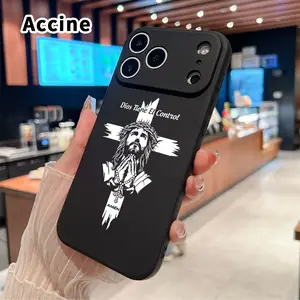 Straight Edge Phone Case for iPhone 17 15 16 14 Pro Max 13 12 11 XR XS Plus Air E  Cross of Peace Pattern Full Body Protection Shockproof Soft Liquid Silicone Cover Cellphone Protective