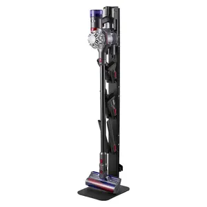 VEVOR Vacuum Stand, Compatible with Dyson G5 V15 V12 V11 V10 V8 V7 V6 Series Upright Vacuums Cleaners & Accessories, Stable Vacuum Stand Holder with 6 Hooks and Non-slip Footpads, Black