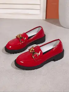 Women's Fashion Soft Sole Loafers, Metal Buckle Design, Anti-Slip Rubber Sole, Casual PU Leather Shoes for Fall & Winter, Casual Flats