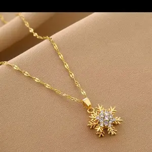Snowflake Pendant Necklace 18k Gold Plated Chain with Crystal Accents for Women