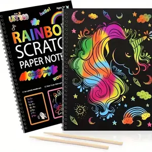 Rainbow Scratch Art Notebook Set, Art Kit for Kids Age 3-12, Ideal for Children, 12 Colorful Drawing Papers, Ideal Birthday and Holiday Gift, Creative Handmade Arts and Crafts Activity, Artistic Exploration