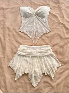 Women's Y2K Lace Halter Top and Skirt Set, Perfect for Vacation, Beach, Music Festivals, Parties, Classic Fashion