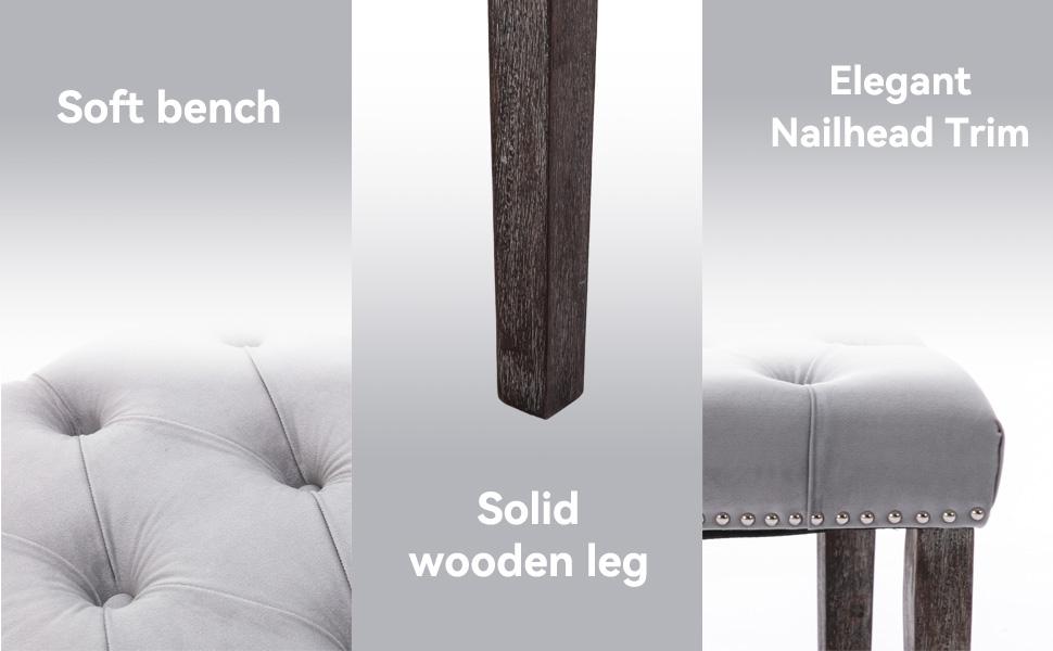 KCC Button-Tufted Ottoman Bench, Upholstered Bedroom Benches Velvet Footrest Stool Accent Bench for Entryway Dining Room Living Room Bedroom End of Bed, Gray