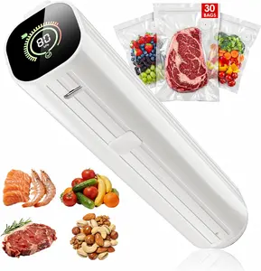 Compact Vacuum Sealer for Food (Vacuum Sealer Machine + 30 Reusable Vacuum Bags) Powerful Handheld Vacuum Sealer Machine, Featuring LED Pressure Display, Portable Food Sealer