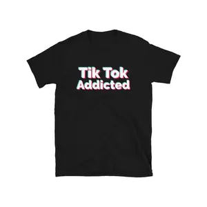 TIK Tok Shirt Men & Women Tiktok Tshirt Funny Addicted Addict Shirts Glitch Font Tshirts Unisex Fit220g pure cotton round neck short sleeved T-shirt