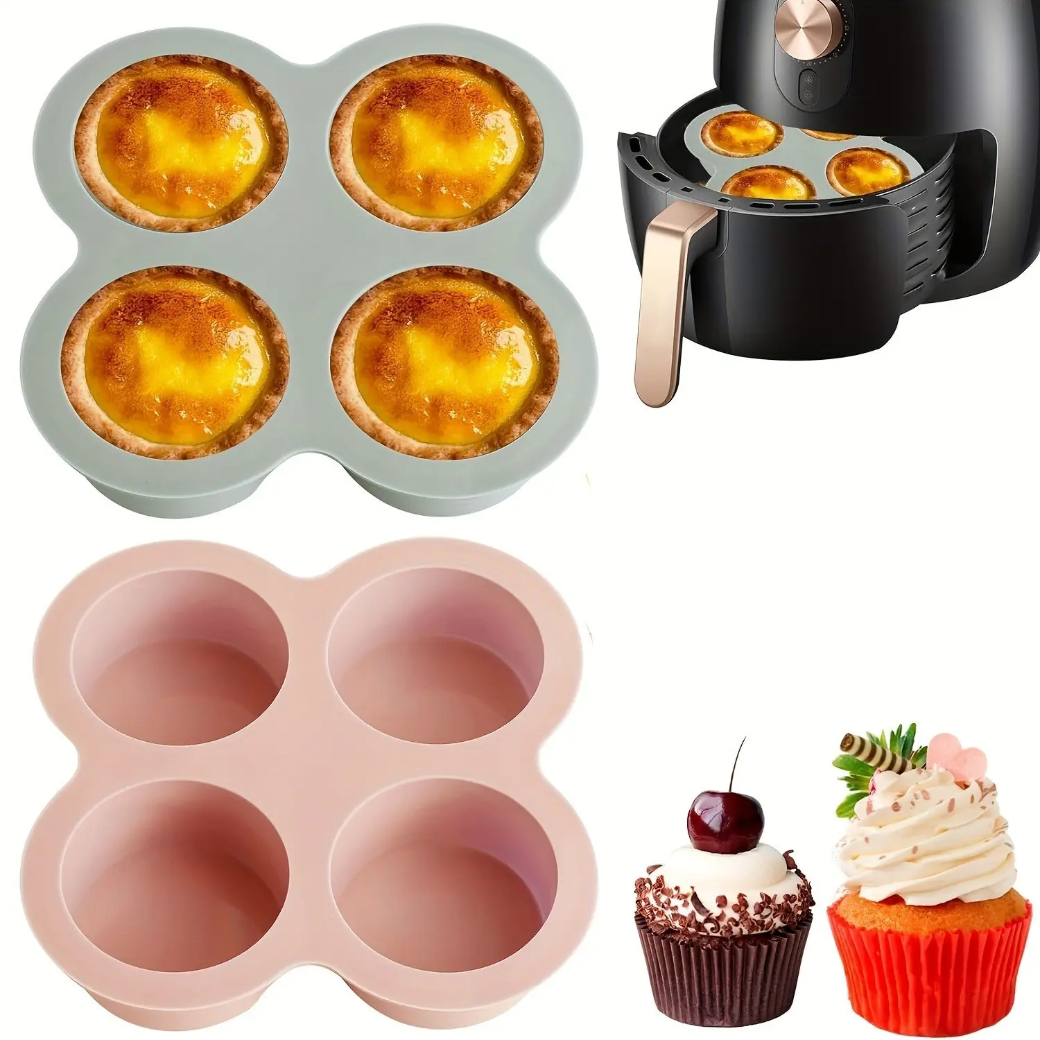 1pc Silicone Muffin Mold, Non-Stick Food-Grade Air Fryer Liner, Essential Air Fryer Accessories for Baking, Bakery Molds, Silicone Muffin Pan, Silicone Baking Molds