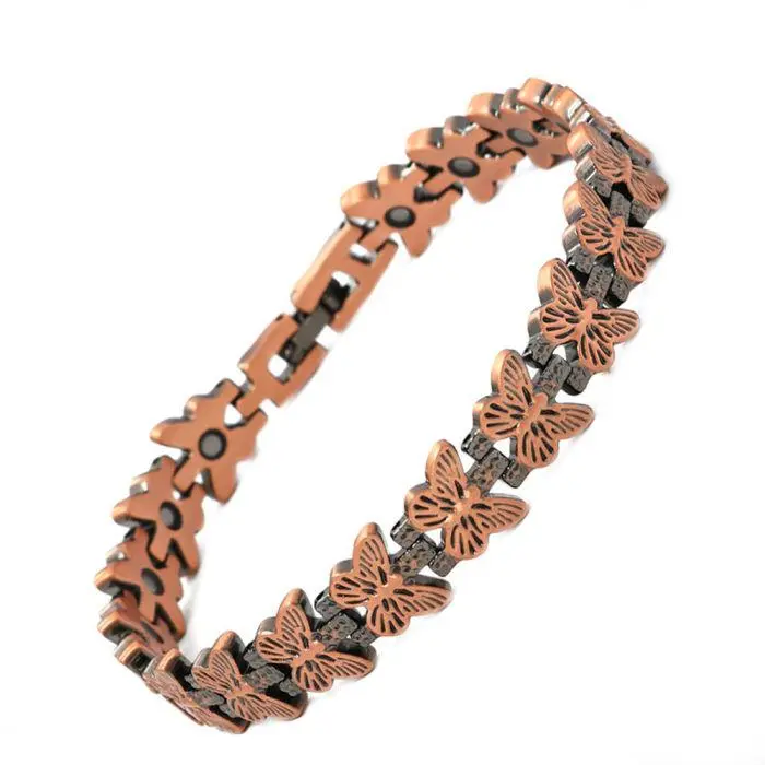 DearLuniva B Copper Bracelets for Women, 99.99% Pure Copper Magnetic Bracelets with 3500 Gauss Neodymium Magnets with Adjustable Free Sizing Tool & Jewelry Box, Butterfly Pattern