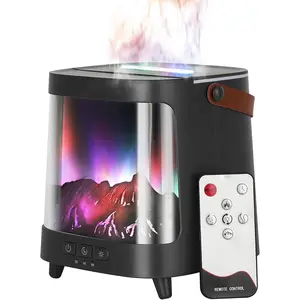 Smart Controlled Aurora Flame Fireplace Humidifier - 200ml Aroma Essential Oil Diffuser with 7 Color Lights, Large Capacity, Ultra Quiet for Bedroom, Living Room, Office
