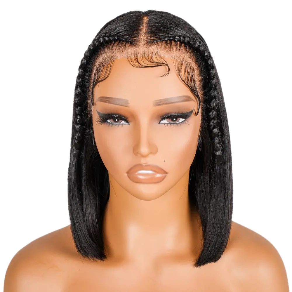 Queen Mary Straight Braided Bob Wigs for Black Women | 13x4 Lace Front Pre-Braided Wig | Handmade Glueless Braids | Natural Black Color | Perfect for Effortless Style