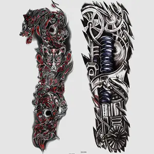 2 Full Arm Mechanical Temporary Tattoo Stickers, Waterproof Temporary Tattoos, Mystical Tiger & Gear Design, Waterproof Long-Lasting, for Men & Women, Daily Use