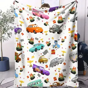 Childhood Animation Memories Are Printed with Cars Childish Fun and Joyful Printed Blankets, Flannel Blankets, Soft and Comfortable, Suitable for Bedrooms, Sofas, Travel, Etc., Fashionable and Durable, Suitable for All Seasons