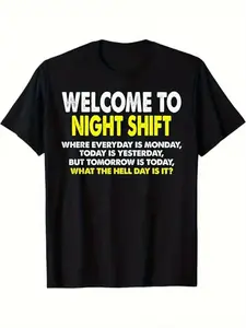 Heavyweight Black Cotton TShirt Featuring Night Shift Slogan Print Ideal for Healthcare and Factory Professionals