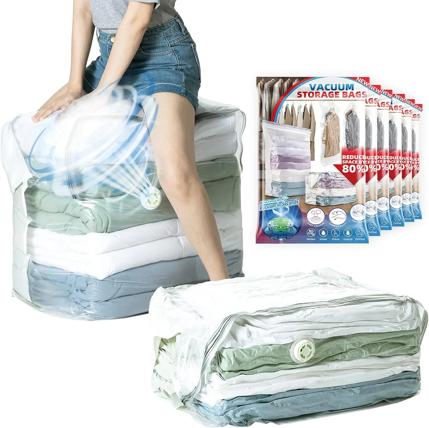 6 Pack Vacuum Storage Bags,  Cube (40x28x18x18 Inch), Supe  Vacuum Seal Bags for Comforters, Blankets, Bedding, Sweater, Space Saving, Closet Storage, Cream