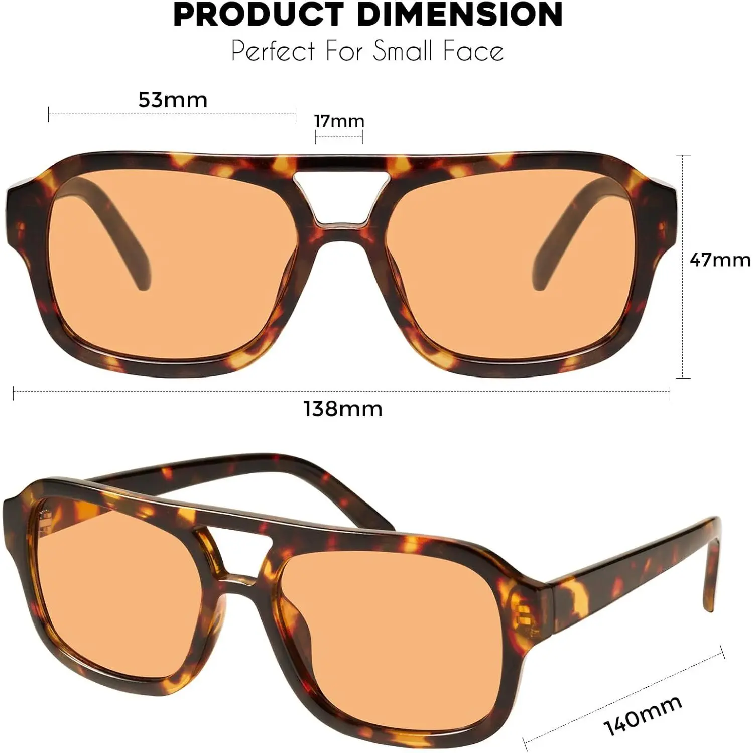 Small Narrow Square Aviator Sunglasses for Women Retro Double Bridge UV400 High Quality Vintage Classic Double Bridge Square Acetate  main image 3