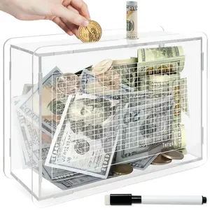 Unbreakable Piggy Bank for Adults, 10k Savings Challenge Box, Clear Acrylic Saver for Cash, Cash Coin Jar, Money Organizer Box, Perfect for Money Storage & Savings Goals