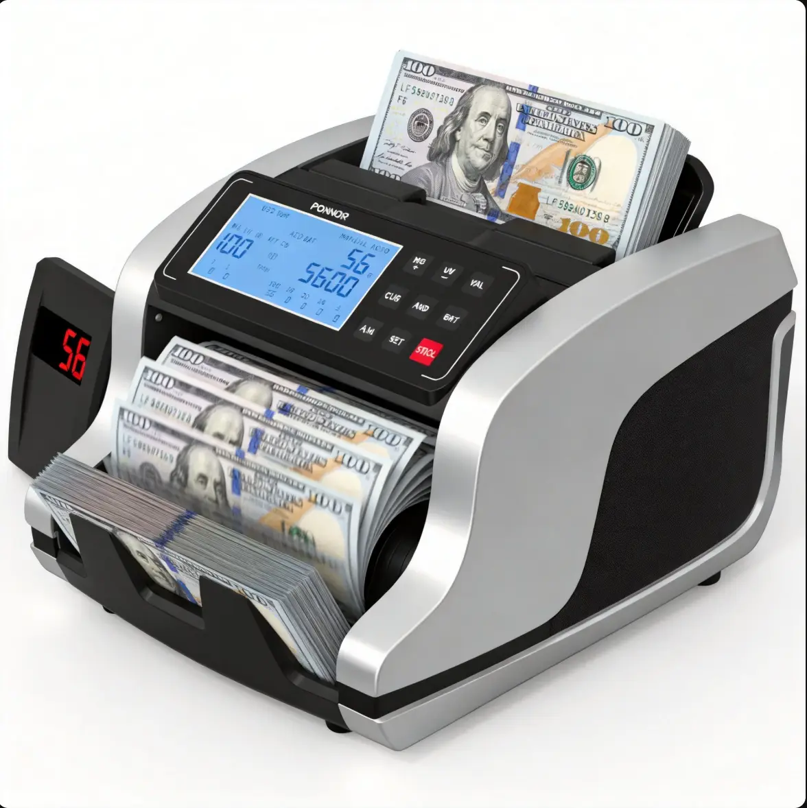 【toolupgrade】PONNOR Money counting  Machine – UV/MG/IR/MT/DD Counterfeit Detection, LCD Display, COUNT/ADD/BATCH/AUTO Modes, Silent Operation, 1200 Notes/Min | Máquina Contadora de Billetes