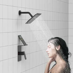 Stainless Steel Wall Mounted Shower System, Modern Style Square Shower Head with Switch Valve, Bathroom Shower Equipment for Home Use