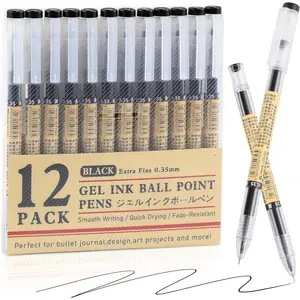 12 count Black Gel Ink Pens, 0.35 mm Extra Fine Point Smooth Writing Rollerball Pens, Quick Drying No Smudge Ballpoint Pen, Large Capacity for  Journaling, Office School Stationery Supplies