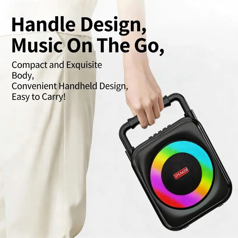 Portable Bluetooth Speaker with RGB LED Party Lights, Rechargeable Wireless Outdoor Speaker, Heavy Bass Stereo Sound Support TF Card AUX, Handheld Speaker for Home Camping Party