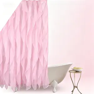 72 x 72 Inch Ruffle Shower Curtain, Sheer Fabric Bathroom Curtain with Farmhouse Style Ruffle Trim, Lightweight Shower Curtain for Standard Bathtub, Decorative Water Resistant Shower Curtain