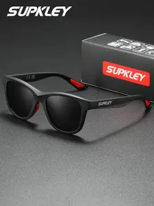 SUPKLEY Men’s Sporty Blue Polarized Sports Sunglasses with UV400 Protection, Lightweight Matte Frame with Red Accents, Trendy and Comfortable Eyewear for Outdoor, Driving, and Daily Wear