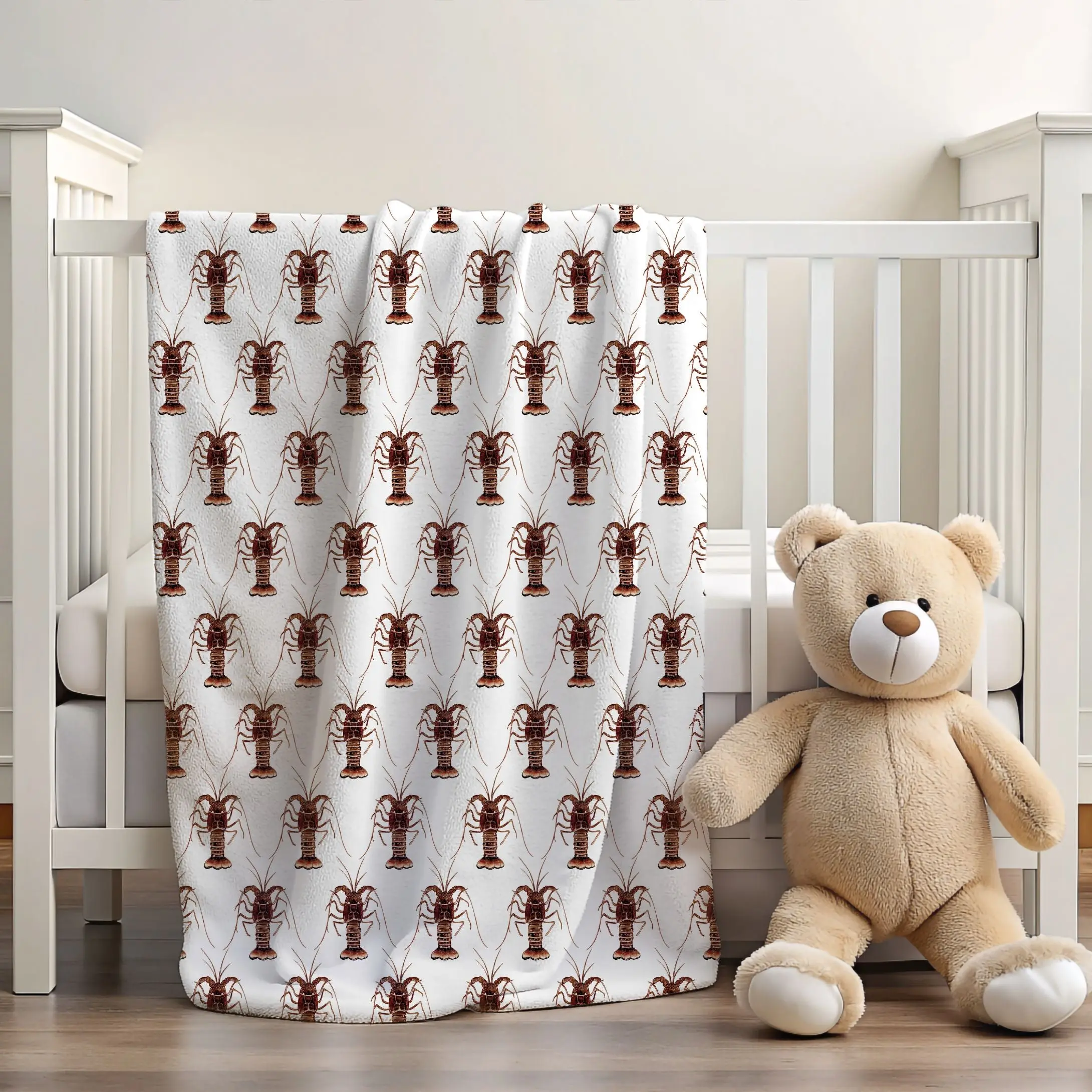 Lobster 30x40 Sherpa-backed Minky Blanket