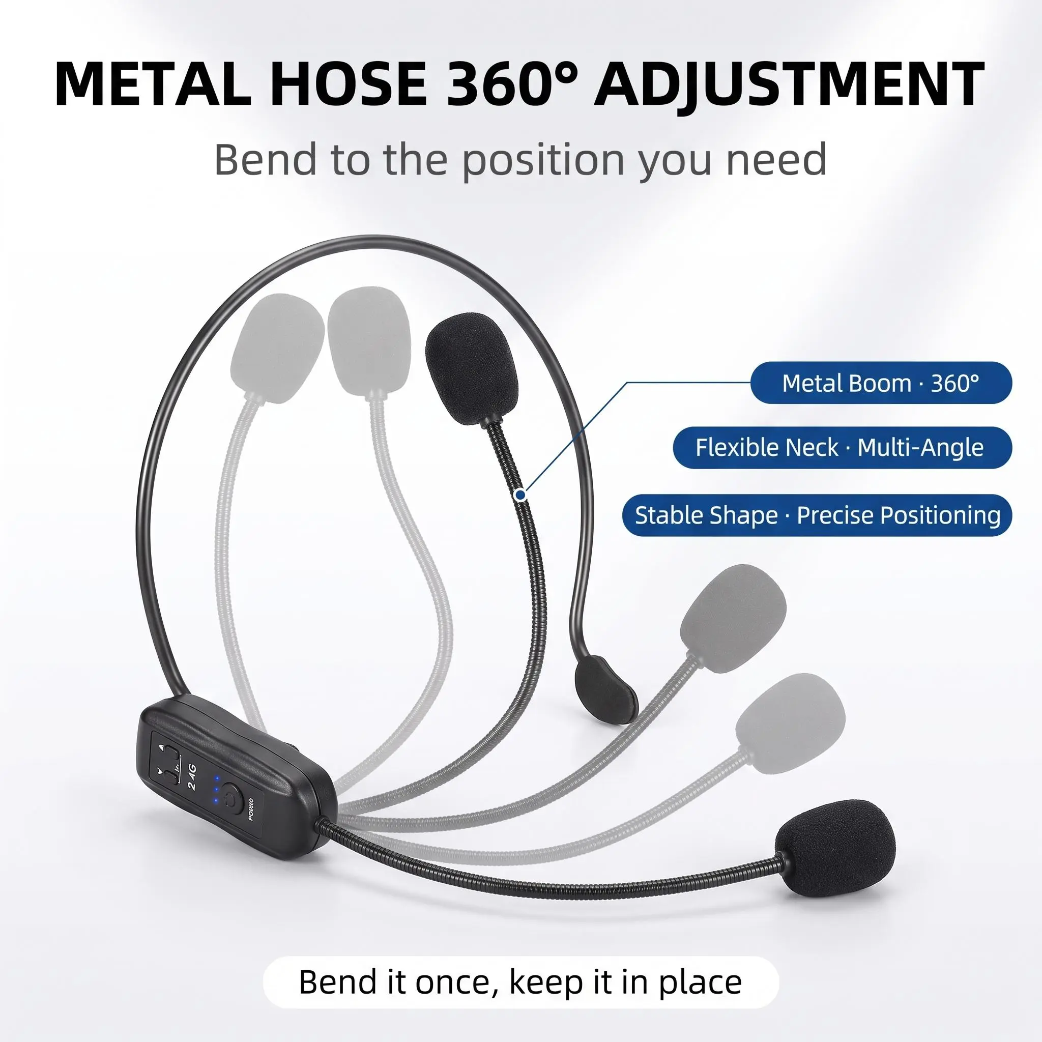2.4G Wireless Headset Microphone Songsim, Low Latency Portable Wireless Head Mic, Noise Reduction Headset Microphone for Teaching, Live Stream, Podcast, Outdoor Speech