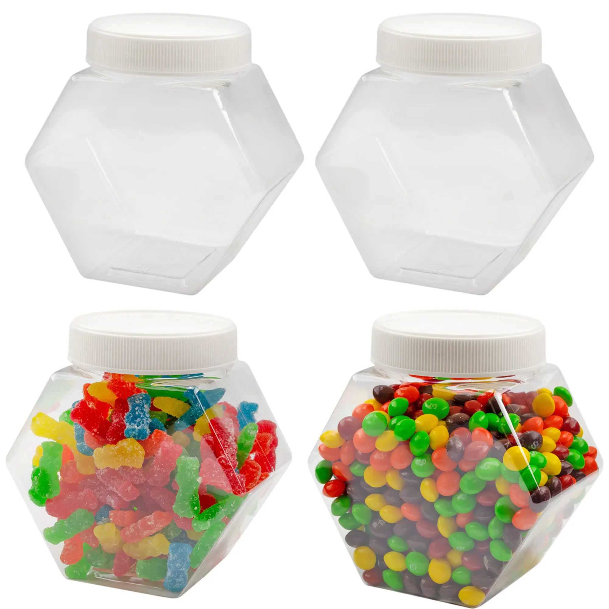 Plastic Hexagon Shaped Jars (4-Pack, 30oz)