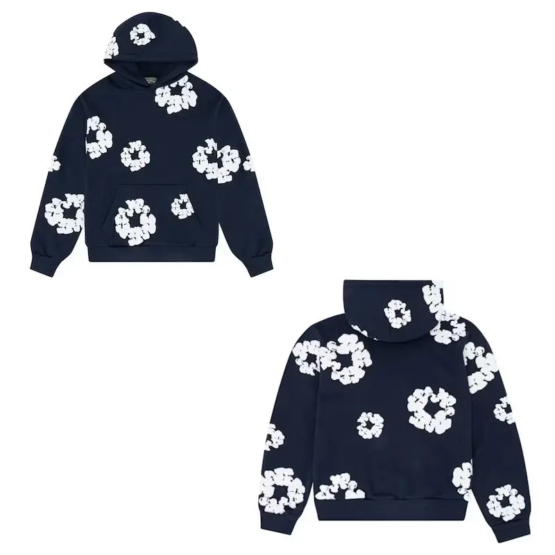 Navy blue hoodie (white floral wreath)