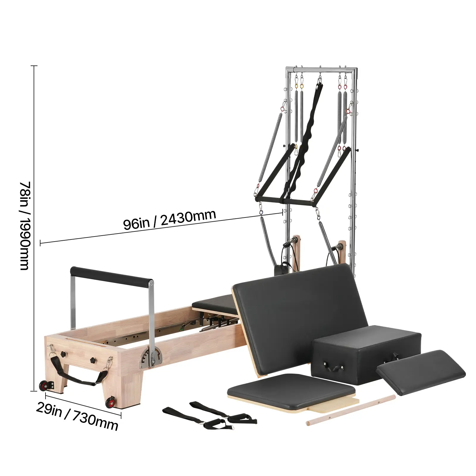 VEVOR Pilates Reformer Wood Pilates Machine Home Gym Workout Equipment
