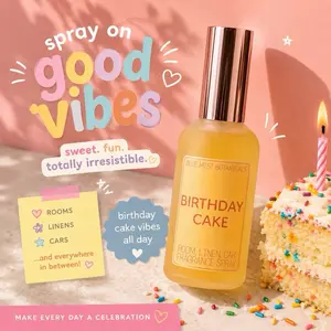 Birthday Cake Linen Spray - Sweet Comforting Fragrance Aroma Freshener for Home, Linens & Cars - Paraben-Free, Phthalate-Free, Long-Lasting, Versatile Home Fragrance Spray