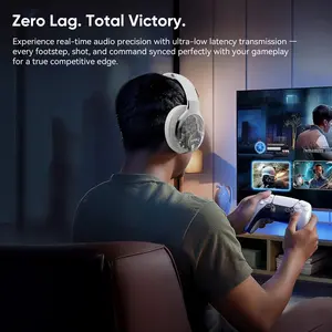 Zero Lag Total Victory Stylish Cool Wireless Bluetooth Headset with Earmuffs Supports 3.5mm Jack Transparent Design for Mobiles Computers Game Consoles Outdoor Running Audio Fh01 White