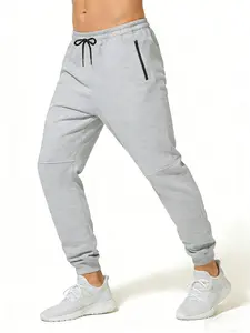 Men's casual jogging pants, elastic waist drawstring and ankle fold zipper pocket design, college style, versatile solid color knitted pants, fitness pants, suitable for gym, running, sports and daily wear (all season universal)