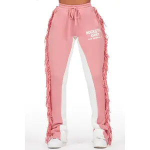 Kendra Pink Fringe Stacked Flare Track Pant