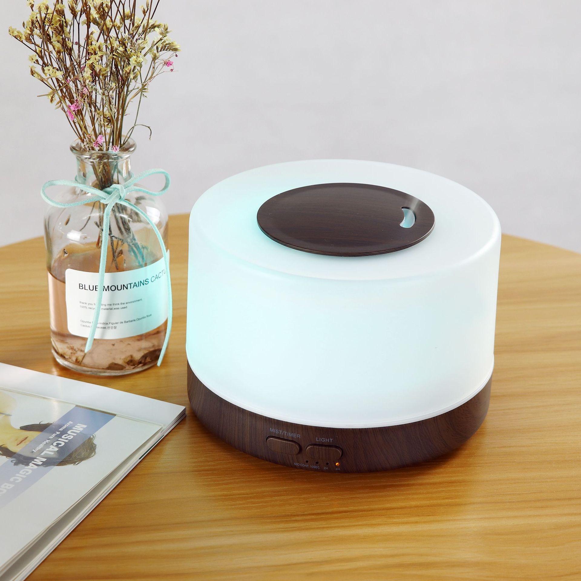 Soundwave Technology Wood Grain Aroma Diffuser, 16.91oz USB Humidifier with Remote Control & Night Light for Home Office