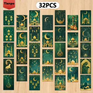 Ramadan Mubarak Themed Postcard, 32pcs/set Ramadan Mubarak Style Postcard, Wall Sticker, Message Card, Ramadan Decorations, Room Decor, Tearable Greeting Cards