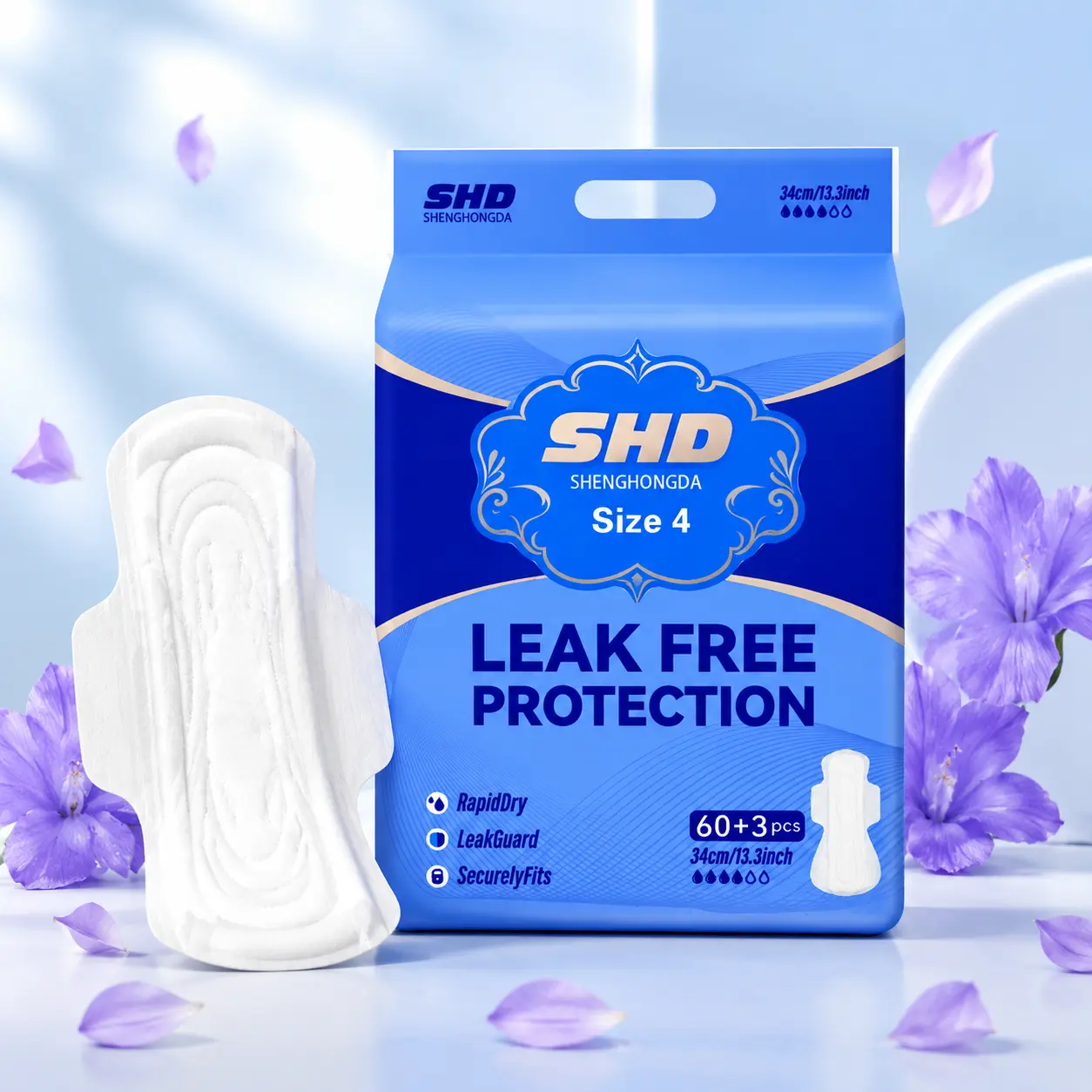63 Counts Value Pack, Super Absorbent Leak Proof Feminine Pads, Soft Breathable Individually Wrapped for Period & Postpartum Care, Overnight Extra Long Sanitary Pads 34cm