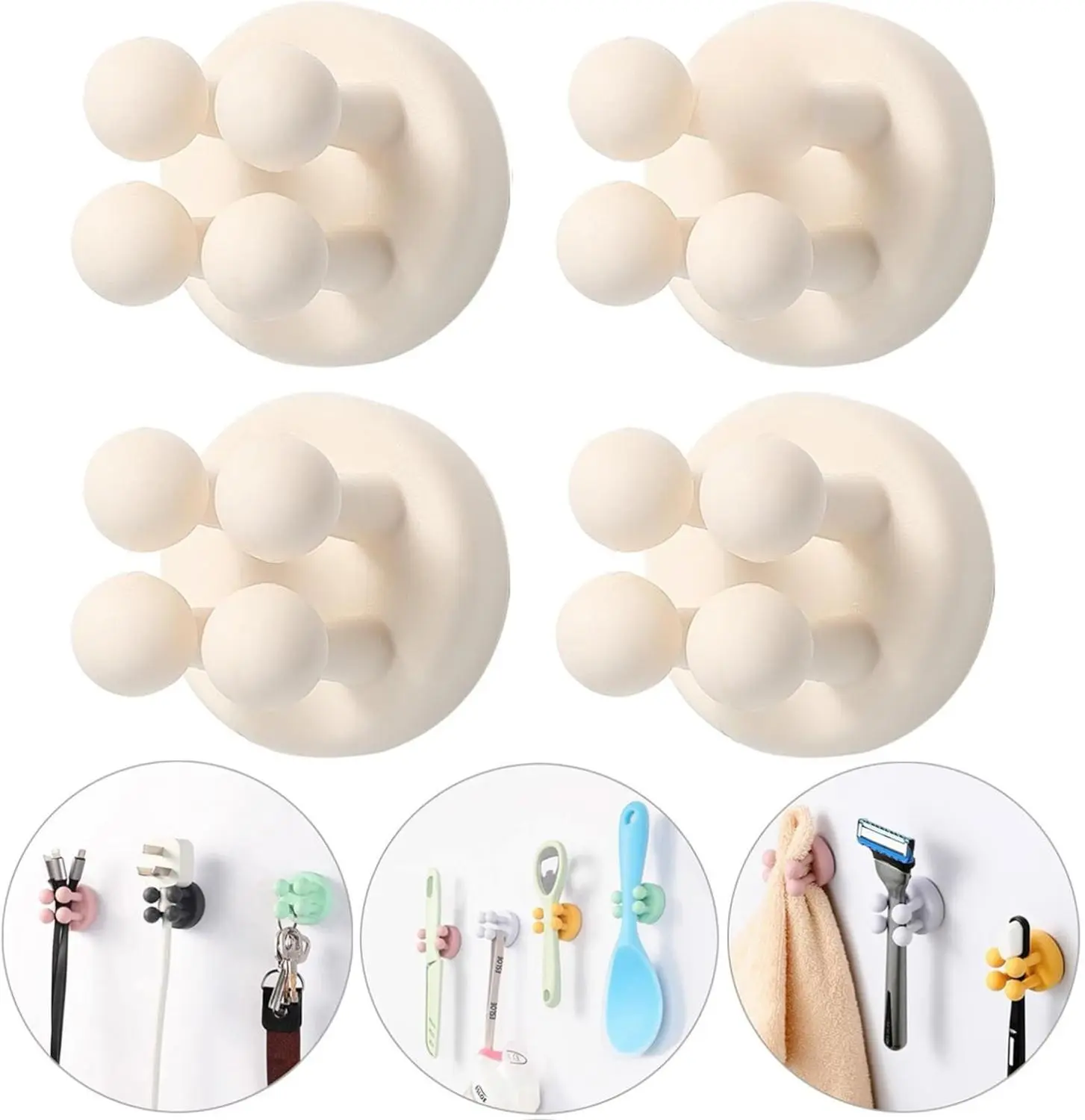Self-adhesive Silicone Hook Holders - 5Pcs Mounted to Wall for Clipping Hanging Toothbrush Razor Towel Key Plug Cable, Utility Holders for Kitchen Bathroom Home Office Dorm Room Essentials