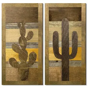 Wooden Western Style Wall Decor Set, Rustic Southwest Cactus Wall Art, Bohemian Aztec Room Decoration for Farmhouse Bedroom/living Room/kitchen