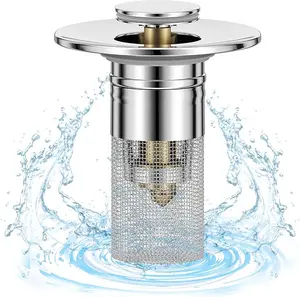 Bathroom Sink Drain Strainer, Pop Up Sink Drain Strain Bathroom Sink Stopper Sink Drain Strainer with Removable Stainless Steel Filter Basket Hair Catcher